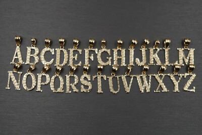 10K Solid Yellow Gold 0.75'' Diamond Cut Initial Alphabet Letter Charm Pendant.