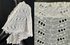 Vintage Embroidered White Cotton Eyelet Cutout Lace Trim Shrug Bolero Jacket