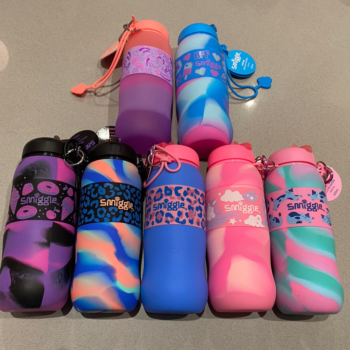 Smiggle Girls Unicorn Silicon Fold Up Water Bottle Drinks School PINK  Silicone