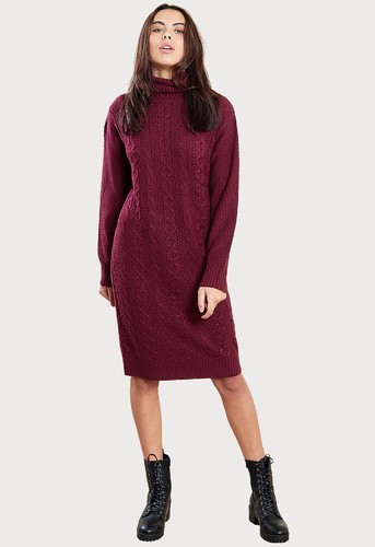 Womens Wine Roll Neck Cable Warm Winter 