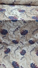 Fabric Sold By The Yard Brocade Burgundy Teal Floral On Beige Background For Dre