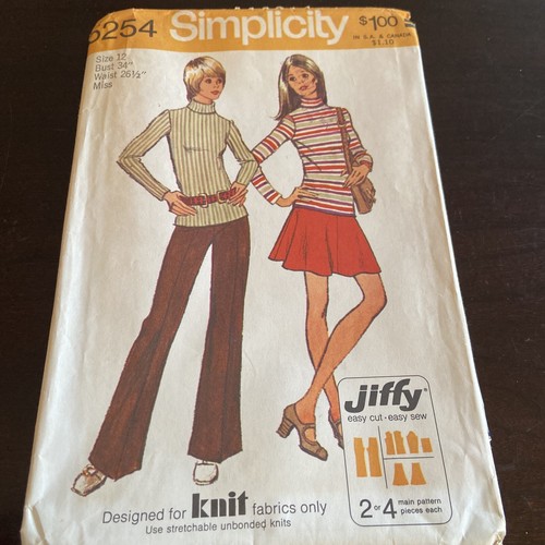 Simplicity 5254 Jiffy Rollkragen Top, Rock, Hose Gr.12 Vintage 70er ungeschnitten