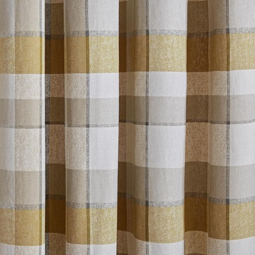 Catherine Lansfield Cotton Thermal Check Curtains Lined Eyelet Top 66x90" Ochre - Picture 3 of 4