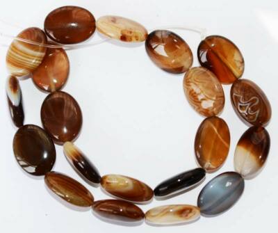 Brown Stripe Natural Agate Nugget Graduated Oval Round Cut Gemstone Beads15''