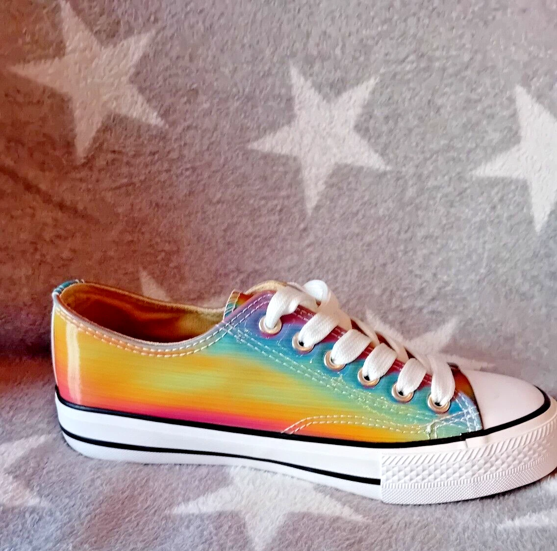 KEDDO Denim Rainbow Coloured Converse Style Trainers Sneakers Size 3