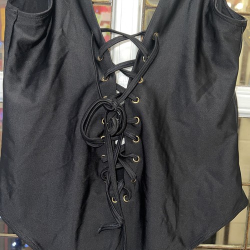 Wolf And Whistle Black Lace Up Front Swimming Costume Size Small - Picture 3 of 6