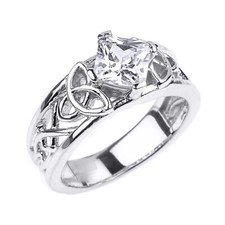 Sterling Silver Celtic Knot Princess Cut CZ E...