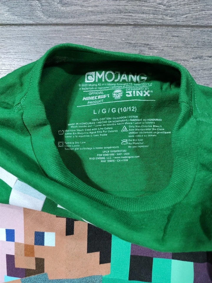 Camiseta Minecraft Niños Grande 10-12 Zombie Creeper Pig Steve Art Deco Foto 3 de 4