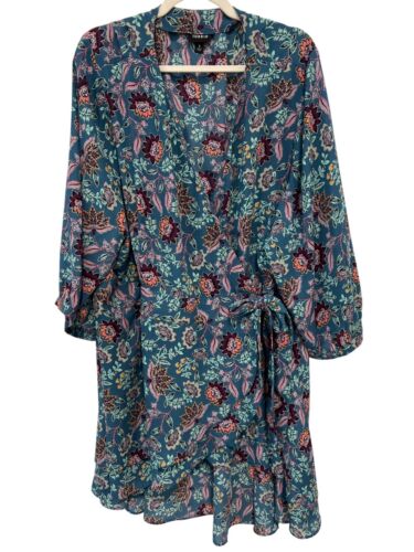 Torrid Georgette Floral Wrap Tunic Mini Dress Size 5X Teal Multicolor Boho Chic