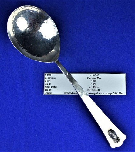 FRANKLIN PORTER PINEAPPLE STERLING SILVER ARTS & CRAFTS HAMMERED SERVING SPOON - 第 1/10 張圖片