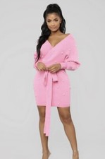 NWOT FASHION NOVA PINK SWEATER DRESS WITH PEARLS, S
