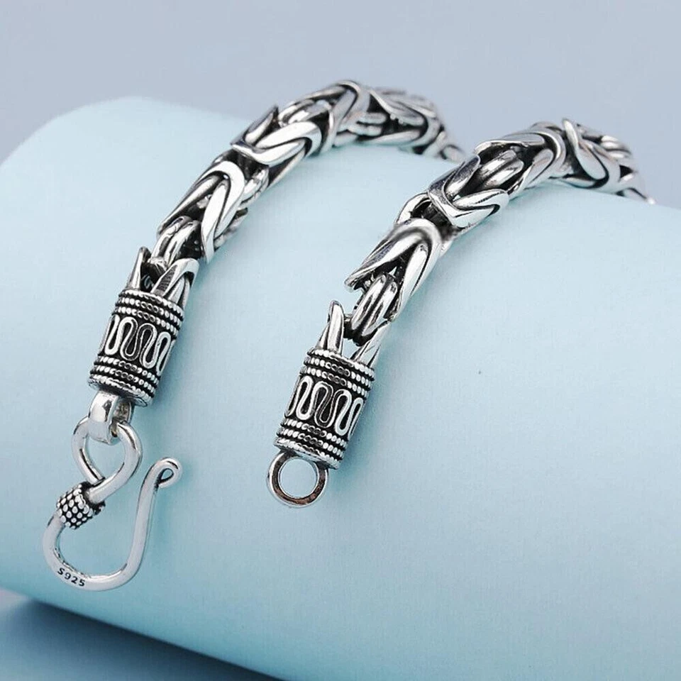 Pure S925 Sterling Silver Chain 4mm/5mm/6mm/7mm Byzantine Link Bracelet 6-9inch - Image 4 of 4