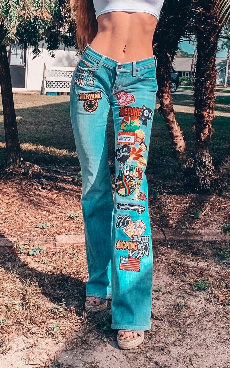 Custom Upcycled patched embroidered jeans Hippie Boho Festival