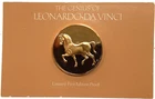 FM 24K Au on .925 Ag 2.1 Troy Oz./51MM Proof Medal-DaVinci/Study of a Horse