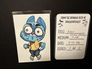 Aceo “Fear ” Original, miniature Drawing, 2.5x3.5in signed by Raven 
