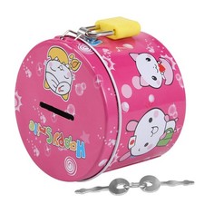 2X(Cylinder Cartoon Print Piggy Bank Coin Money Saving Box w Padlock Z1X3)5413