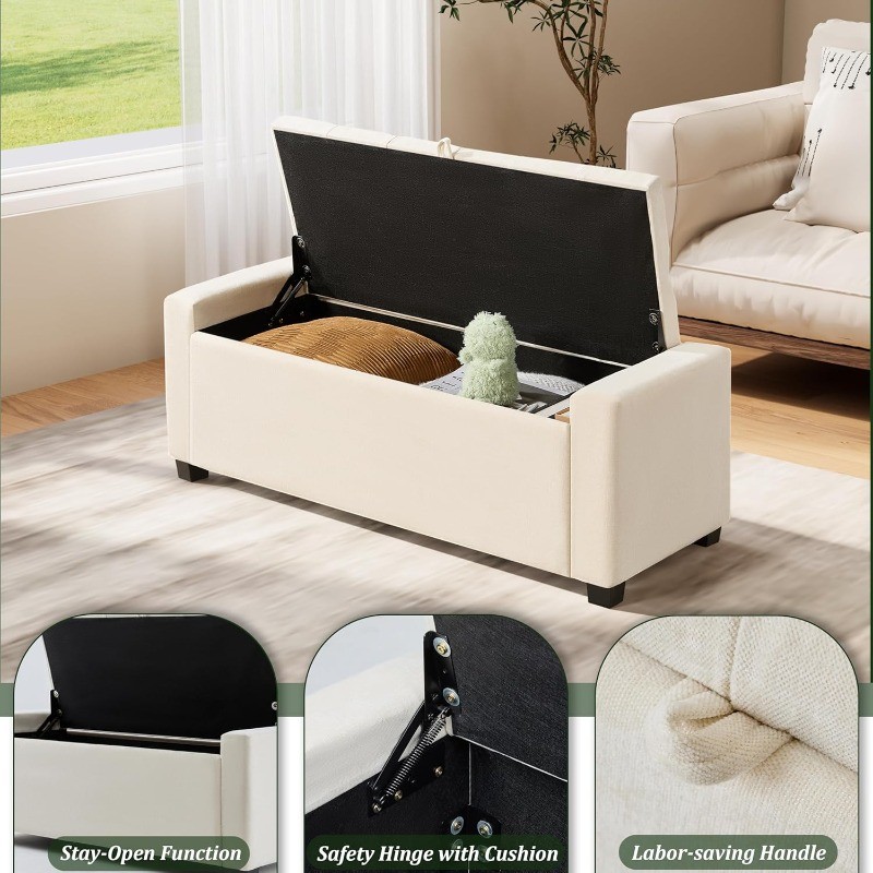 Ottoman with Storage,Tufted Storage Bench with Safety Hinge,Holds,Upholstered