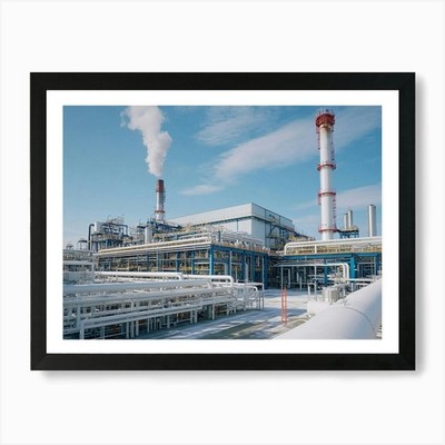 Gerahmtes Wandbild Poster Leinwanddruck Bild Industrielle Raffinerie oder Chemie Pla