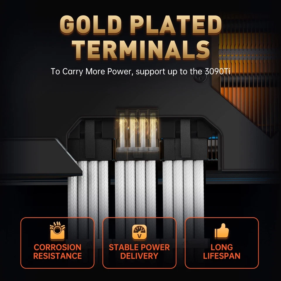 16AWG Pro Power Supply Sleeved Cable, White Power Supply Extension Cable Dual... - Image 4 of 4