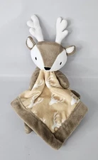 Levtex Baby Deer Buck Reindeer Lovey Security Blanket Brown Tan Plush 11” EUC