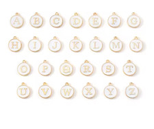 White&Gold A-Z Letter Charms Enamel Alphabet Pendant Initial Jewellery Making