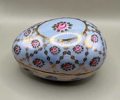 Blue Egg Trinket Box with Gold & Roses Ganz Easter Egg