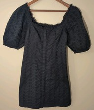 Gap Puff Sleeve Eyelet Bodice Square Neck Mini Dress Black S Cotton Romantic