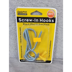 FamilyMaid Hardware 4 Screw In Hooks 4.25 Inch Multipurpose Fast Easy Install