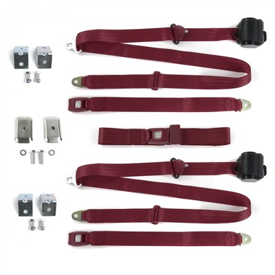 Chevy Corvair 1960 - 1969 Standard 3pt Burgandy Retractable Bench Seat Belt Kit 