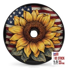 Spare Tire Cover With Backup Camera Hole American Flag Sunflower 16inch Wheel