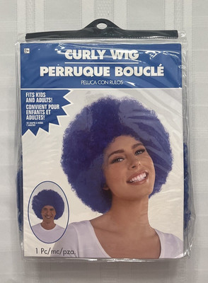 Blue Curly Afro Disco  Unisex Wig or Clown Hair for a Costume New.