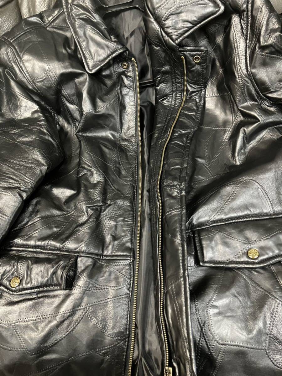 Me3498 sheep leather patchwork leather jacket bla… - image 8