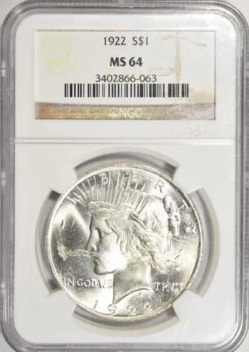 1922 PEACE DOLLAR ~ NGC MS64 ~ BRIGHT WHITE!