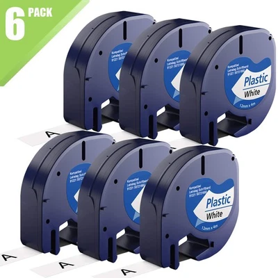 MARKENLOS 6x Etikettenband kompatible Dymo Letratag 12mm 4m Schriftband für Dymo LT-100H