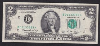 U.S.A 2 Dollars Star Replacement banknote 1976 see scan for condition #3