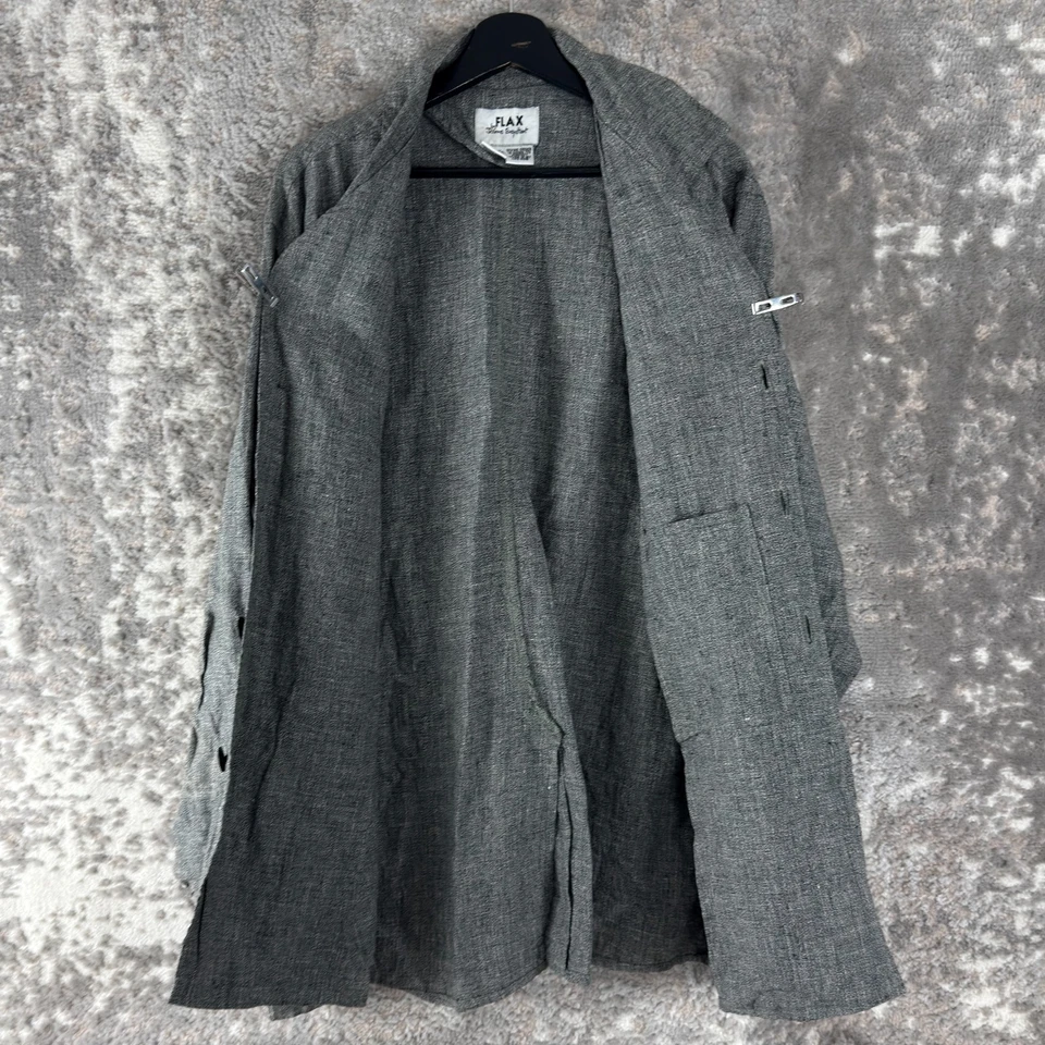 Chaqueta Blazer Lino Talla M De Gran Tamaño Lino Carrera Botón Gris Manga Larga Bolsillo Foto 3 de 4