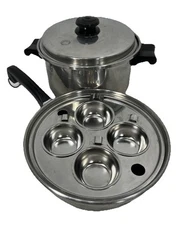 Saladmaster Skillet Stock Pot Dutch Egg Poacher Vapo Lid 9” Stainless Steel 18-8