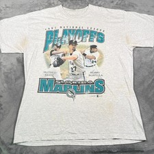 Vintage 1997 T-Shirt Mens XL Marlins Moises Alou Kevin Brown Bobby Bonilla Miami