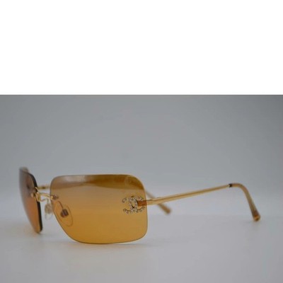 CHANEL 4017-D Coco Mark Rhinestone Rimless Sunglasses Brown