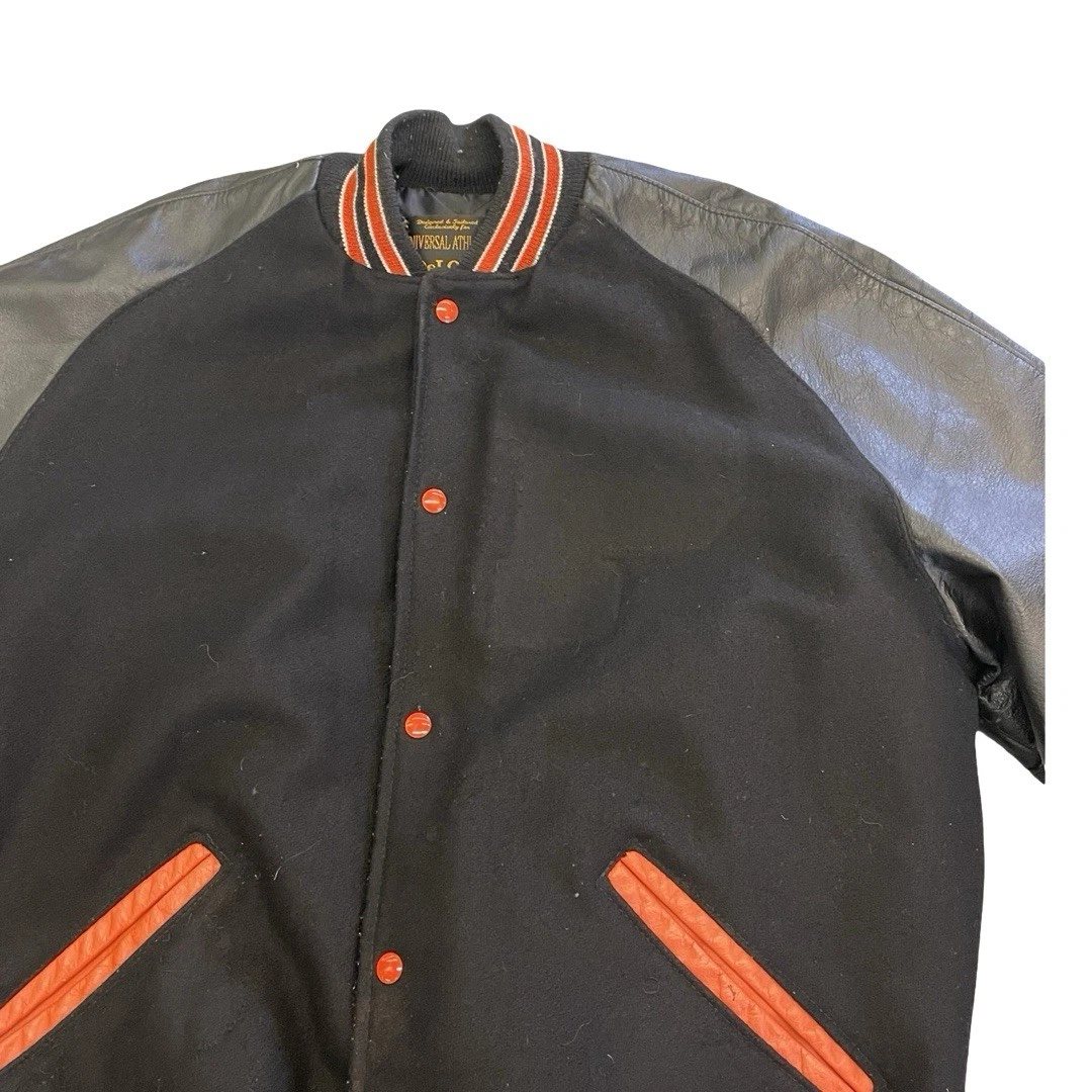 Vintage DeLong Varsity Jacket Mens XL Black Blank Letterman USA Leather Wool 80s - product detail image 2