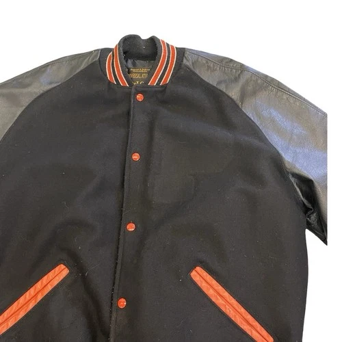Vintage DeLong Varsity Jacket Mens XL Black Blank Letterman USA Leather Wool 80s image 2