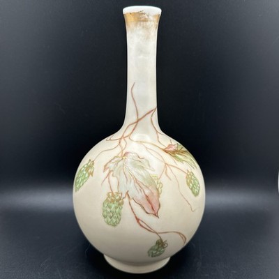 Jean Pouyat Limoges JPL France Porcelain Vase Hand Painted 9  Tall Leaves Gold