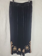 Johnny Was Heidi Velvet Wide Leg Floral Embroidered Pants Size Large