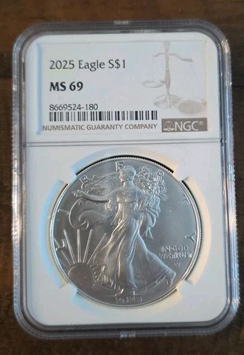 2025 American Silver Eagle NGC MS69 Eagle Privy Graded Coin Slab