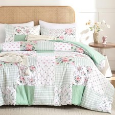 Comforter Set - Spring Floral Comforter Queen Size Patchwork Flower Full Green