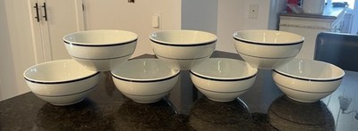 (7) Oneida Maitre De Porcelain Blue Striped Cereal Bowls~French Bistro~6 ~VGUC