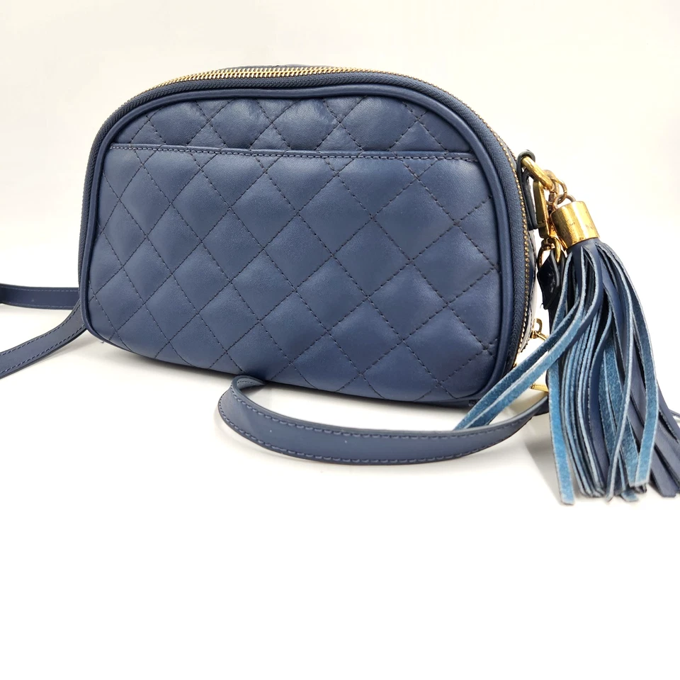 Bolso Bandolera Joy & Iman Diamante Acolchado Cuero Azul Cartera 2 Lados 4 Secciones Foto 2 de 4