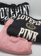 Victoria's Secret Love PINK 3pc Lot Set Hoodie Joggers Athleisure Black Lounge M