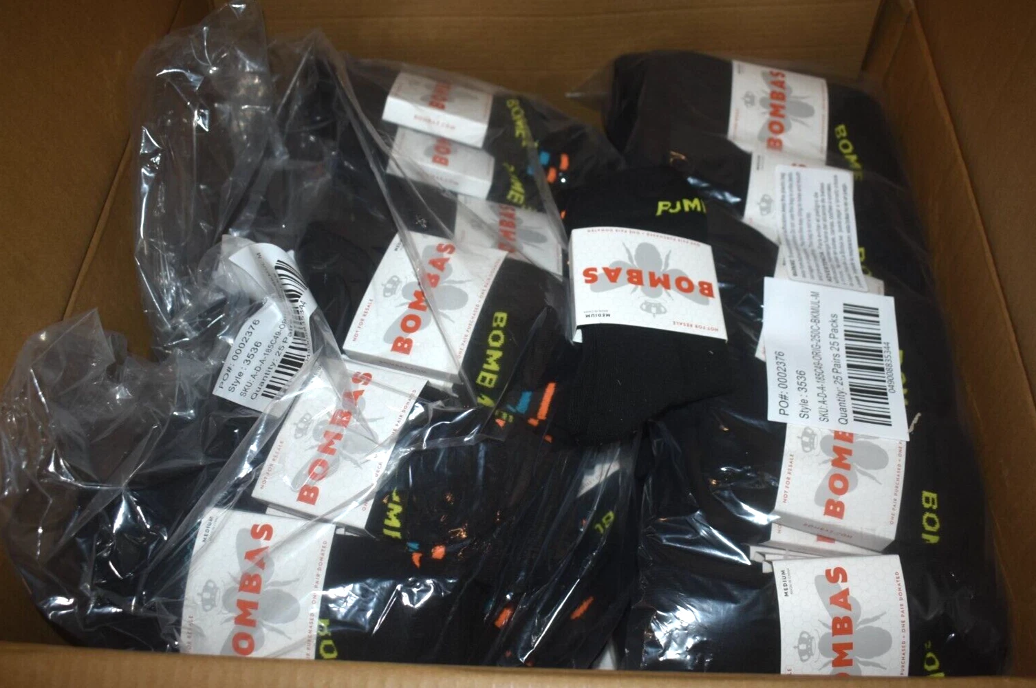 Bombas Black Crew Calf Socks Adult M with Honeycomb Arch Support Case 250 Pair