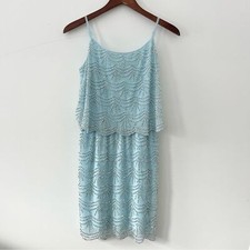Xscape Baby Blue Beaded Cocktail Party Dress Semi Formal Tiered Strappy Mini 2